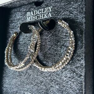 (NIB) Badgley Mischka Sparkly Silver Double Hoop Earrings